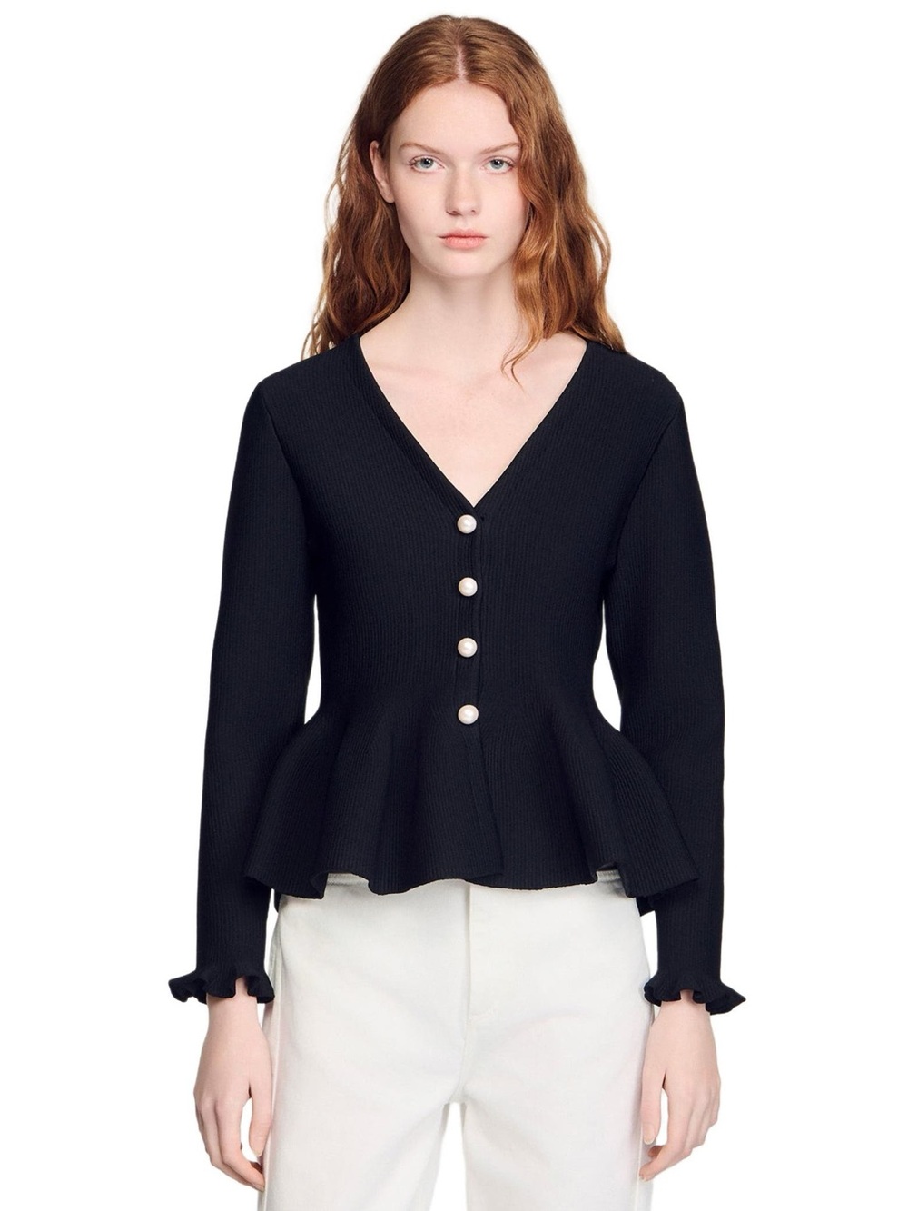 Sandro Peplum cardigan Black V-Neck Peplum Button, XS S M L